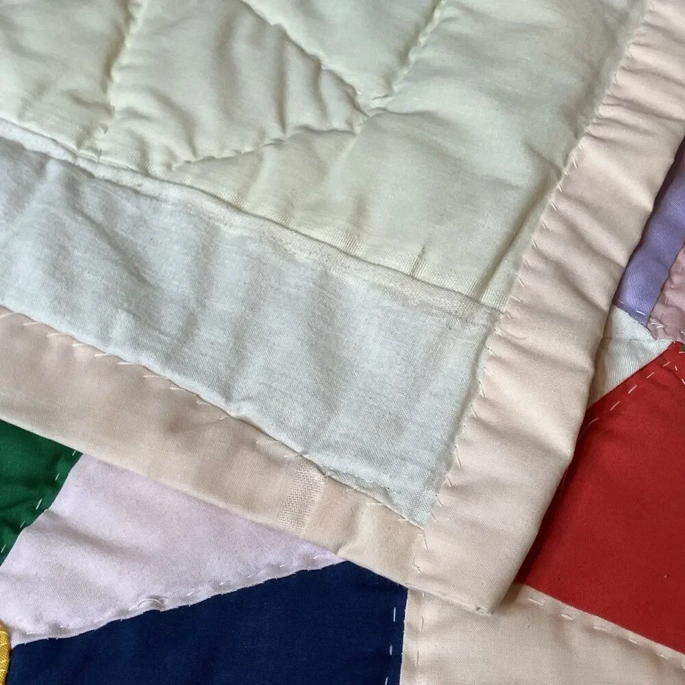 Vtg Handstitched Quilt Multicolor Dresden Plate approx. 96” x 80” w/ Border